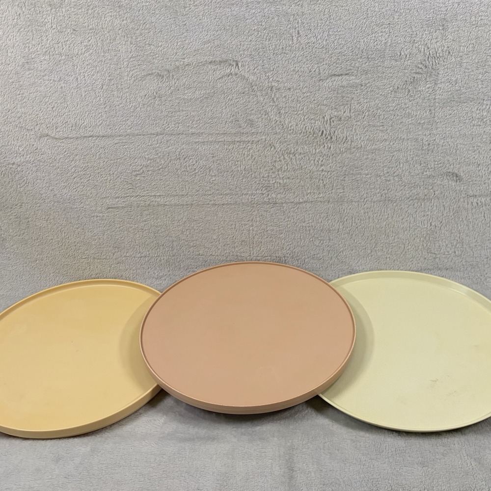 Vintage Plastic Lazy Susan Turntable Lot of‎ 3 Retro Kitchen Mustard Almond Tan
